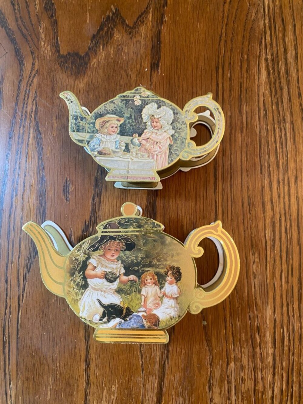 Set Of 2 Shackman & Co. Miniature Gold-Plated Toy Tea Sets Vintage 1983 & 1991